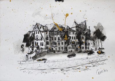 Алексей Сергеев - Дом Перцовой. Бумага, тушь, 30х40, 2022 Живописец, график. Родился в Москве в 