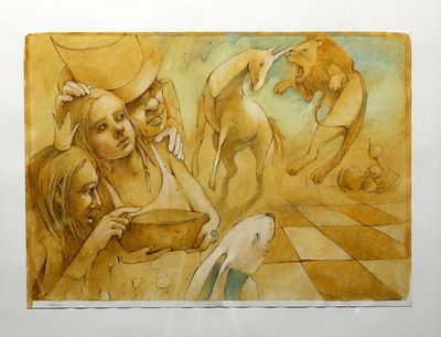 Юлия Макарова-Томина - Лев и Единорог. Бумага/гуаш, 30х41, Художник — иллюстратор. Призёр конкурса 