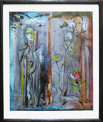 Сергей Игоревич Пахомов (Пахом) - Люди -цветы. Бумага, тушь, акварель, 52х44, конец 1980-х Подпись 