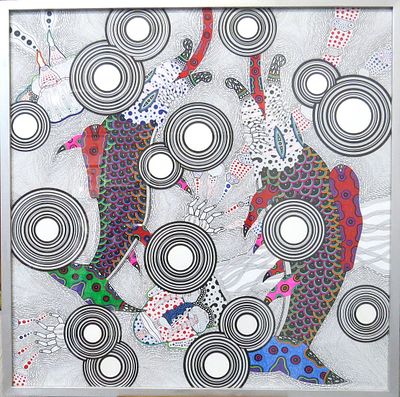 Михаил Молочников - небесные рыбы 1. Бумага, тушь, 72х72, Оформлена в раму В 1984 году окончил 