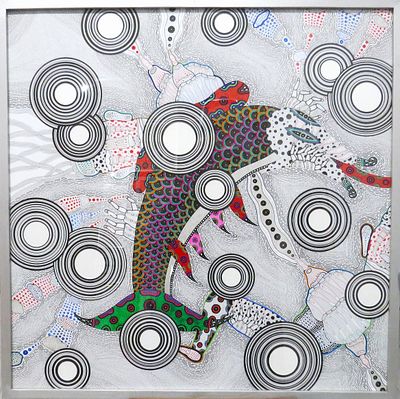 Михаил Молочников - небесные рыбы 2. Бумага, тушь, 72х72, Оформлена в раму В 1984 году окончил 