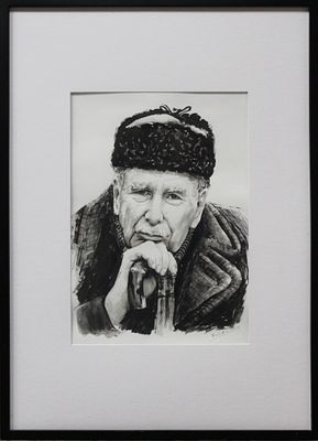 Андрей Елисеев - Портрет Плятта. Бумага, Тушь, 30х50. 2021 г. Художник гиперреалист. Родился 1965г. 