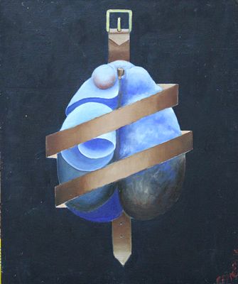 Алексей Сергеев - Ремень и слива. Оргалит, масло. 71 х 59 см. 2016 г. Живописец, график. Родился в 