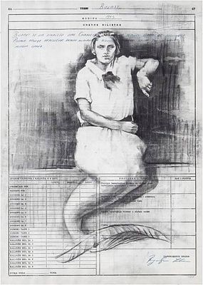 Церих (Скепнер) Марина - &laquo;Русалка I&raquo;. Середина 2010-х. Бумага (лист из судового журнала) 