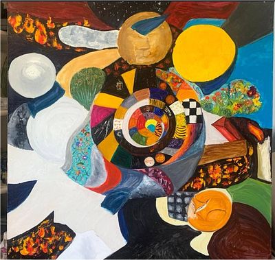 Нико Льябрес - "Поэма о скрытых смыслах. Джалал ад-Дин Мухаммад Руми". 100х100, Холст, масло, 2022 