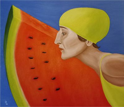 Поляков Сергей Валентинович - Аня и арбуз. 70х80, х.м., 2023 Поляков Сергей Валентинович - родился 