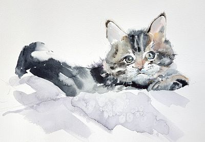 Елена Гордиевская. Котейка. . Бумага, акварель. 35х50 см. Паспарту, багет. 2024 г. 
Елена 