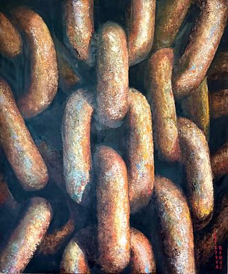 Ирина Гутарова. Скованные одной цепью. . Холст, масло, 100 на 110. 2024 год. 
Гутарова Ирина 