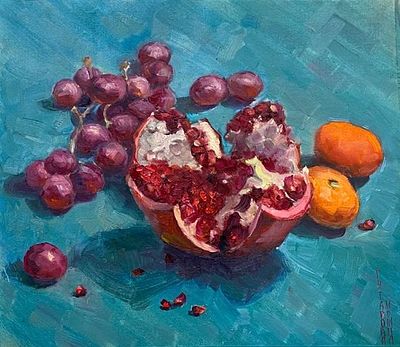 Ирина Гутарова. Спелые гранаты. . Холст, масло. 40 на 50. Багет. 2024 год. 
Гутарова Ирина 
