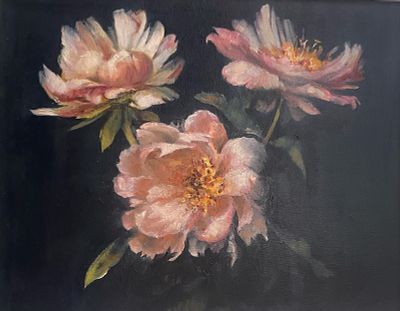 Ирина Гутарова. Московские пионы, эпизод 2. . Холст на картоне, масло, 40 на 50. Багет. 2024 