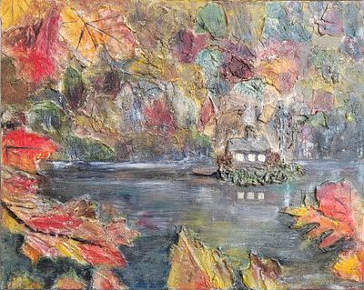 Татьяна Золичева. Осень на озере. . Смешанная техника. 40х50 см. 2024 г. 
Татьяна Золичева, 1981 