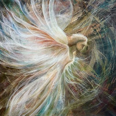 Ольга Кан. Лики ангелов. Ангел парящий. . Картон, акрил. 40х40. Рама, стекло. 2024 г. 
Ольга 