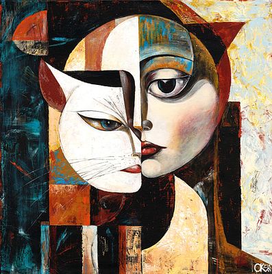 Ольга Кан. Я стану кошкой. . Холст, акрил. 50х50. Багет. 2024 г. 
Ольга Кан. 1956 г.р. Закончила 