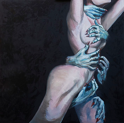 Виноградская Анастасия - В объятьях порока. Холст, масло, 100х100, 2024 
С детства любила рисовать 