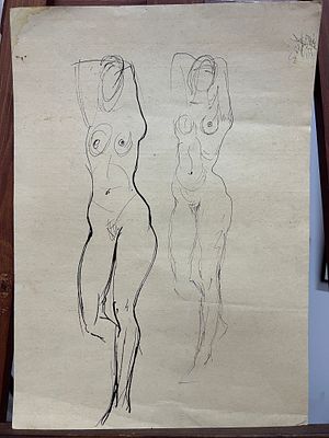 Пакулин Вячеслав Владимирович - Обнаженная (4). Эскиз, бумага, тушь, 43х31, Российский советский 