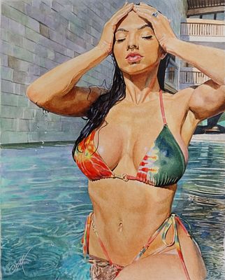 Михаил Макаров - Мисс Куба. Акварель, бумага. 40&times;32 см. 2021. Оформлена в раму.Михаил Макаров. 