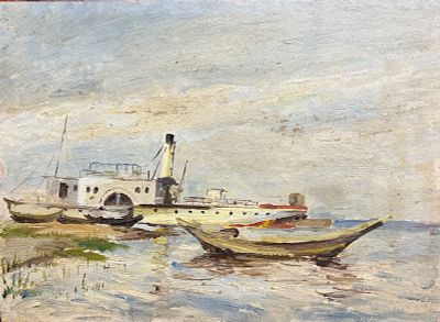 Фомин Иван - Пейзаж с лодками. Картон, масло, 24х33 1918-2000 гг Художник - график, маринист. Член 