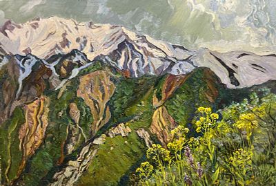 Крышин Виктор - У Чимгана. Холст, масло, 55х80, 2001г.Крышин Виктор Павлович (1936) в 1954 г. 