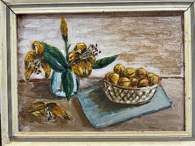 Н/х - Натюрморт с лилиями. Картон, масло, 24х35
