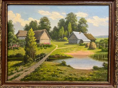 Вадим Богданов - Деревенский пейзаж. Картон, акрил, 60х78 
Советский живописец . Член СХ УССР 