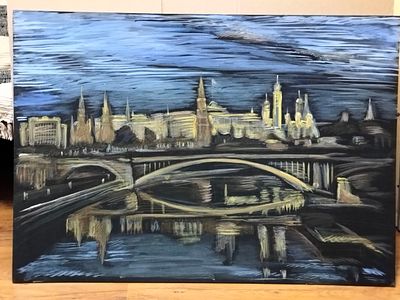 Марина Алексеева. Град Небесный. 100 х 70. Пенокартон тонированный, смеш. техн. 2025 г. 