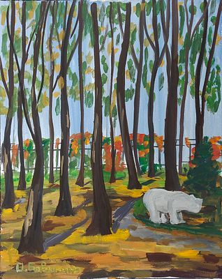 Ольга Бавыкина. Белые медведи в осеннем парке. 50 х 40. Холст, темпера, 2022 г. 
Район 