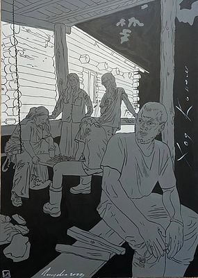 Владислава Гольцева. Ход конем. Акрил, бумага на подрамнике, рама, стекло. 50 х 70 см. 2023 г. 