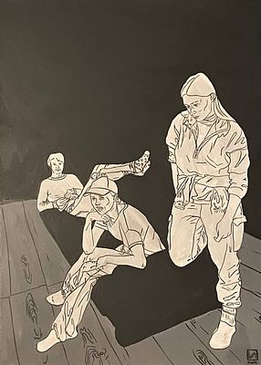 Владислава Гольцева. Раздумья. . Акрил, аэрозоль, бумага на подрамнике, не оформлена. 50 х 70 