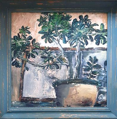 Елена Журавель. Денежное дерево. . Холст, масло, оформлена в багет. 42х42 см. 2020 г. 
Елена 