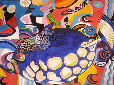 Наталья Михеева. Ух, ты, говорящая рыба! . Холст, акрил, 65 х 85, 2024 г. 
Художник Наталья 