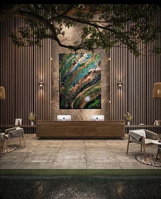 Татьяна Нагирная. Тайга. Эпоксидная смола, акрил, смола, моховой агат, срез агата, гепатит 