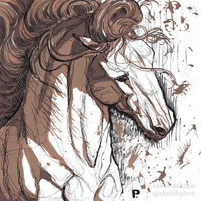 Михеева Полина - Force of horse Диптих (шоколадные лошади). Акриловые маркеры, линеры, бумага 220 