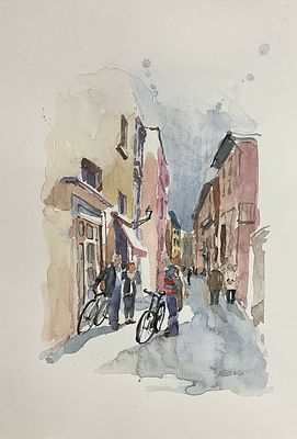 Сафонова Елена - Встреча. Бумага, акварель, тушь. 2021г. Размер: 42х30Подпись справа внизу.Художник 