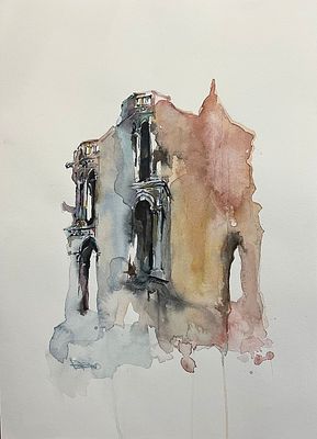 Сафонова Елена - Прага. Бумага, акварель, тушь. 2021г. Размер: 42х30Подпись справа внизу.Художник 