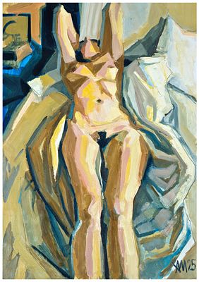 Мирзоян Андрей Альбертович - Жёлтое ню. 84.1x50.4 см, масло на бумаге, 2025 Художник Мирзоян Андрей 