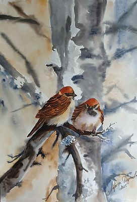 Лариса Дутова. Начало зимы. Парочка. Акварель, бумага. 40 х 30 см. 2025 г. 
Лариса Дутова. По 