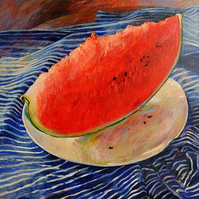 Юлия Жуковская. Долька арбуза. Холст на картоне, масло. 50 х 50см. 2024 г. 
Юлия Жуковская 