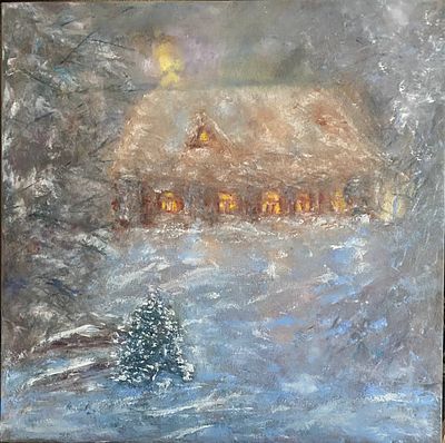 Марина Новикова. Зимний вечер. Масло, холст на подрамнике. 40 х 40. 
Марина Новикова, член 