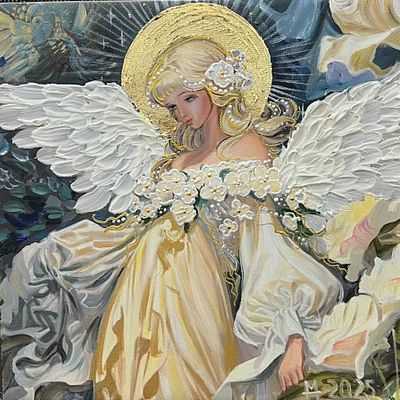 Наталья Михеева. Ангел понимания своих достоинств. Холст, акрил, поталь смешанная техника, 30 х 