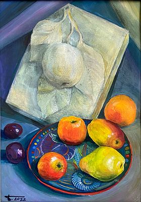 Баирова Елена - Живое и неживое. бумага, гуашь, 20х30см, 2023г Закончила МЭИ в 1980г, среднее 