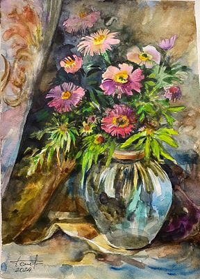 Баирова Елена - Осенние цветы. Бумага, акварель, 20х30 см, 2024 г Закончила МЭИ в 1980г, среднее 