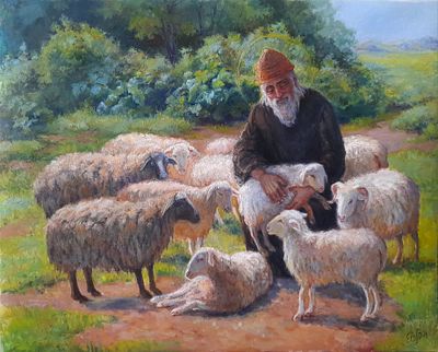 Шумакова Елена - Пастырь и овцы. 40х50см холст масло 2025г. Шумакова Елена Валерьевна родилась и 