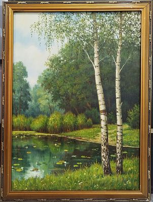 Артюхин Виталий - Лесное озеро. Холст, масло, 50Х70, 2005 г. Оформлена в раму. 
Дизайнер - 