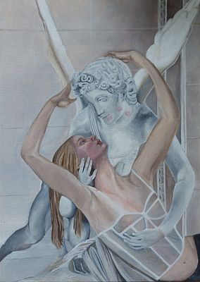 Можаева Екатерина - "Амур и Психея". 25х35 см, акрил, сухая гуашь, холст грунтованный на картоне 