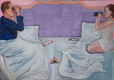 Можаева Екатерина - Близость. акрил, сухая гуашь, холст грунтованный на картоне, 50х70 см, 2024 г 