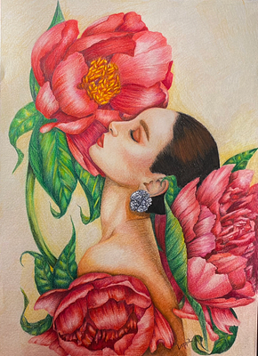 Леппик Дарина - Пионы. Акварельные карандаши Faber Castell, размер 30*40, 2025 г. Леппик Дарина 