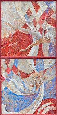 Жуковская Юлия - Диптих "Воздушные гимнасты" "Гимнаст", "Гимнастка". Каждая 60х60см, холст на 