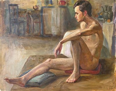 Жосан Светлана - Мужской этюд в интерьере. 50*60 бумага масло 2023г Художники Чертаново