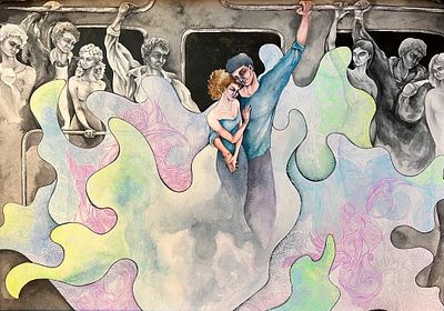 Куликова Мария - Метро. Размеры работы: 80*56. Размер работы в рамке: 94*70. Акварель, тушь. 