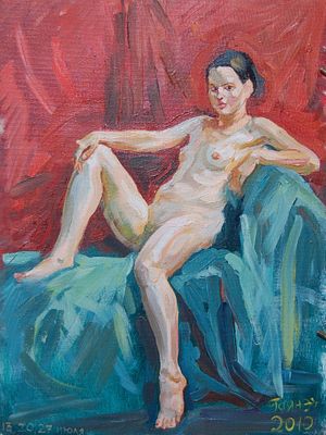 Добровольская Гаянэ - Сидящая девушка. 40х30, холст, масло, 2020 г. Член объединения Художники 